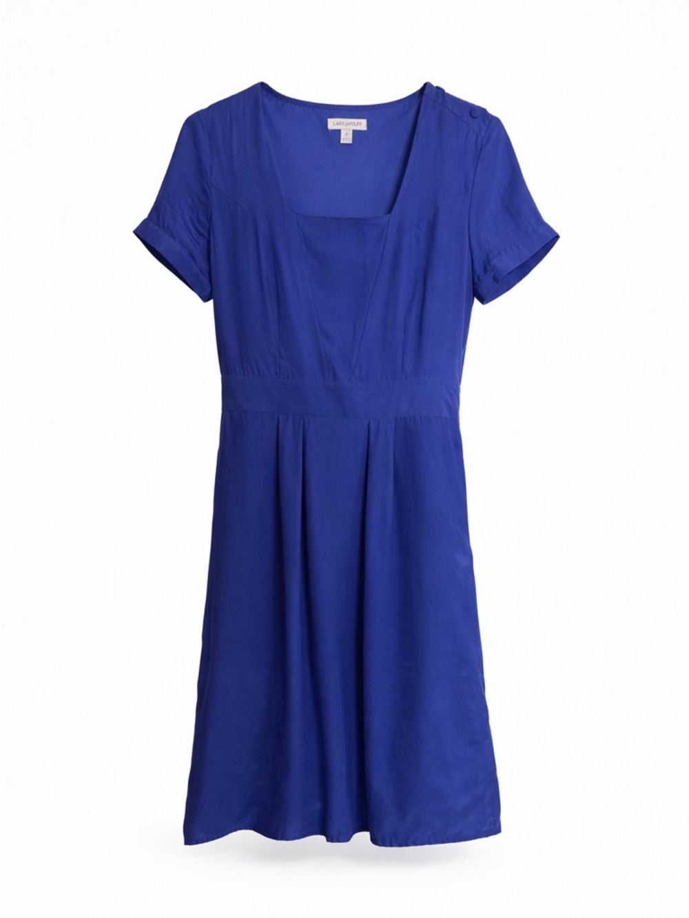 Silk Cobalt Blue Dress Fit and Flare Short Sleeve Feminine Midi Lark & Wolf